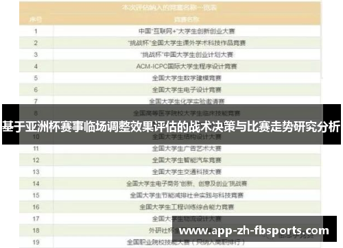 基于亚洲杯赛事临场调整效果评估的战术决策与比赛走势研究分析